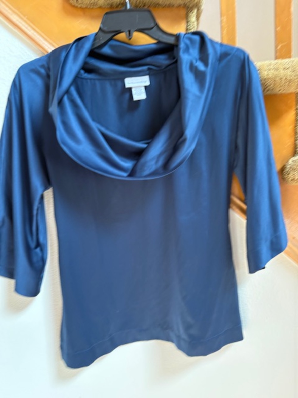 Soft Surroundings Cowl Neck Satin Blue/Grey Blouse, worn once, women's size XS/S